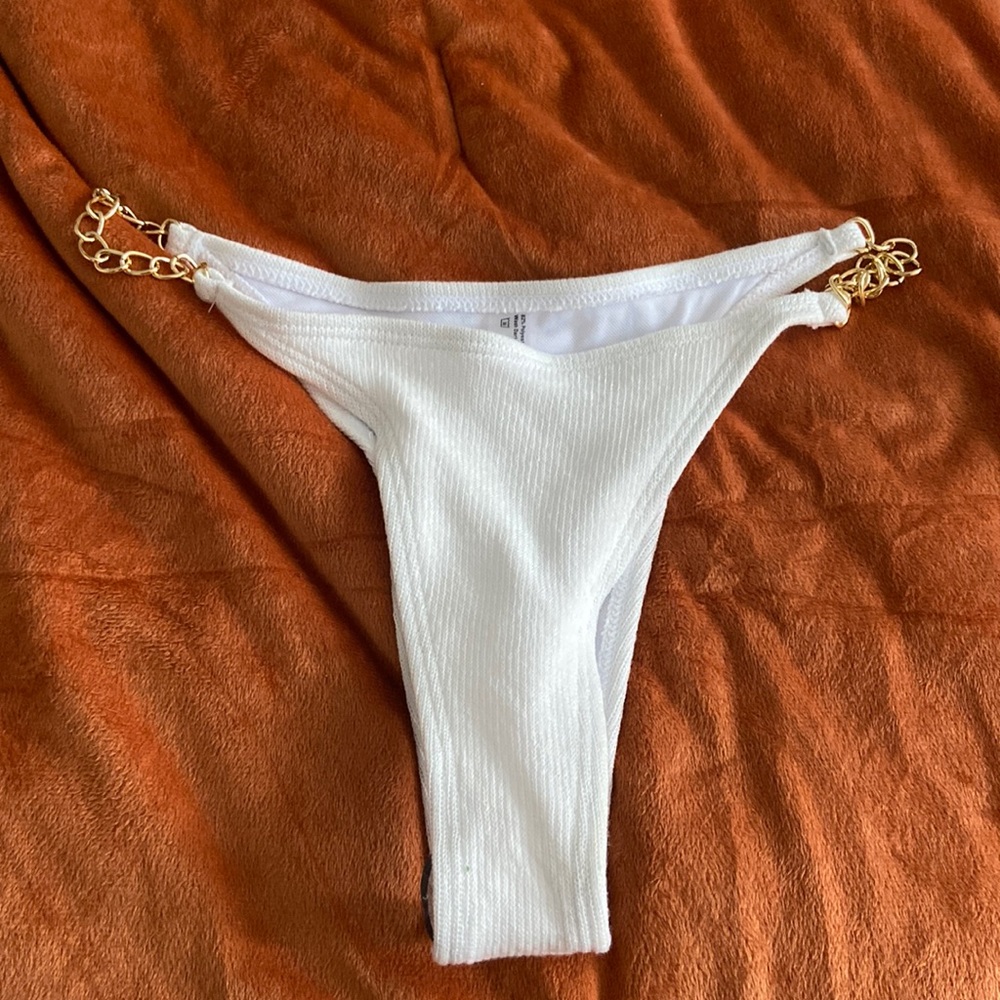 White Bikini Bottoms with Gold Chains Size Medium
